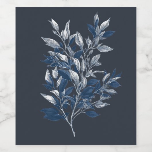 Minimalistisch blauw botanisch Natuur ontwerp Wijn Etiket (Enkel label)
