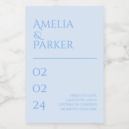 Minimalistisch blauw bruiloft kaars label voedselcontainer etiket (Enkel label)