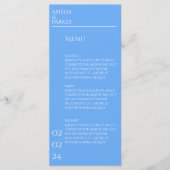 Minimalistisch blauw bruiloft menu (Voorkant)