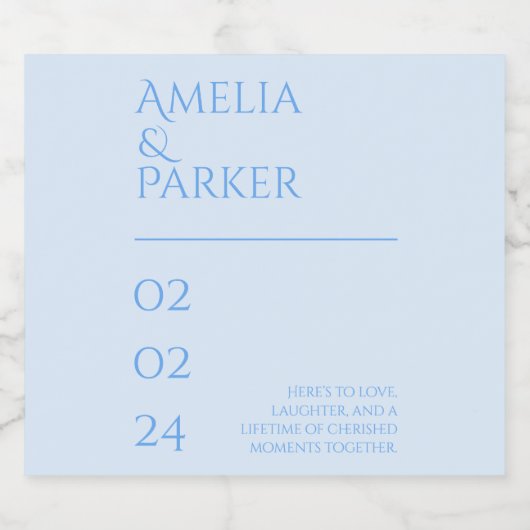 Minimalistisch Blauw Bruiloft Mousserende Wijn Lab Sparkling Wijnetiket (Enkel label)