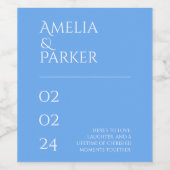 Minimalistisch blauw bruiloft wijn label etiket (Enkel label)