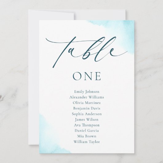 Minimalistisch Blauw Bruiloft Zitkaart Tafelnummer (Voorkant)