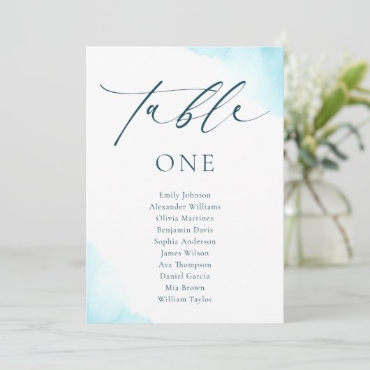 Minimalistisch Blauw Bruiloft Zitkaart Tafelnummer (Staand voorkant)