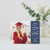 Minimalistisch blauw dubbelzijdig foto Afstuderen Bedankkaart (Staand voorkant)