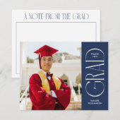 Minimalistisch blauw dubbelzijdig foto Afstuderen Bedankkaart (Voorkant / Achterkant)