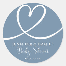 Minimalistisch blauw Elegant Hart Baby shower Ronde Sticker
