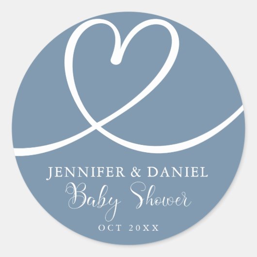 Minimalistisch blauw Elegant Hart Baby shower Ronde Sticker (Voorkant)