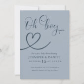 Minimalistisch blauw Elegant Hart Oh Boy Baby show Kaart (Voorkant)