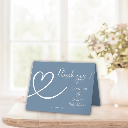 Minimalistisch blauw Elegant Modern Baby shower Bedankkaart