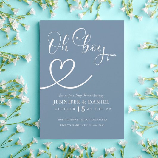 Minimalistisch blauw Elegant Oh Boy Baby shower Kaart