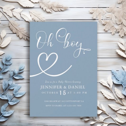 Minimalistisch blauw Elegant Oh Boy Baby shower Kaart
