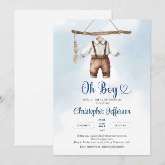 Minimalistisch blauw en bruin jongenskleding Baby  Kaart (Voorkant / Achterkant)