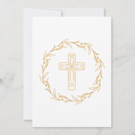 Minimalistisch Blauw en Goud Kruis Doop Kaart (Achterkant)