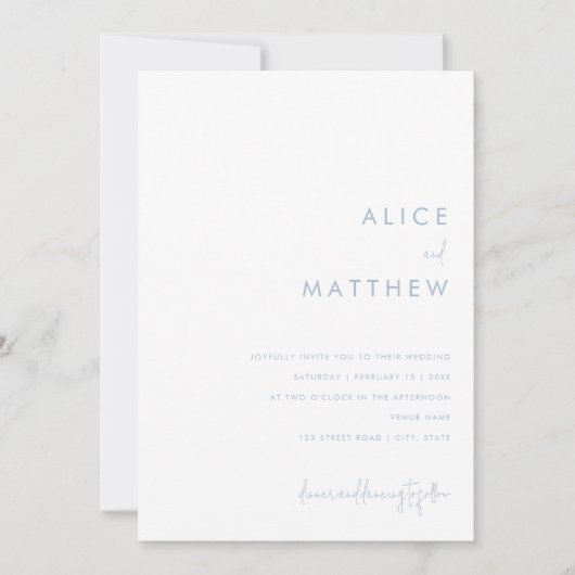 Minimalistisch blauw en wit bloemenpatroon bruilof kaart (Voorkant)