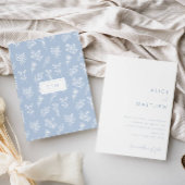 Minimalistisch blauw en wit bloemenpatroon bruilof kaart