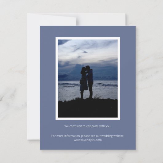 Minimalistisch blauw en wit bruiloft Save the Date (Achterkant)