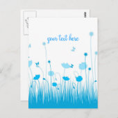 Minimalistisch blauw en wit klaprozen weide script briefkaart (Voorkant / Achterkant)