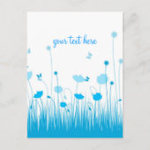 Minimalistisch blauw en wit klaprozen weide script briefkaart (Voorkant)