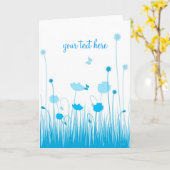 Minimalistisch blauw en wit klaprozen weide script kaart (Gele Bloem)