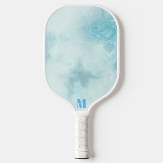 Minimalistisch blauw en wit modern monogram pickleball paddle (Voorkant)