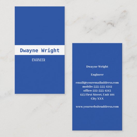 Minimalistisch blauw en wit visitekaartje (Voorkant / Achterkant)