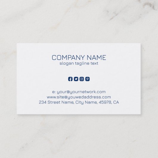 Minimalistisch blauw en witte achtergrond visitekaartje (Achterkant)