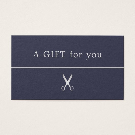 Minimalistisch blauw Faux Silver Line Scissor Gift Visitekaartje (Voorkant)