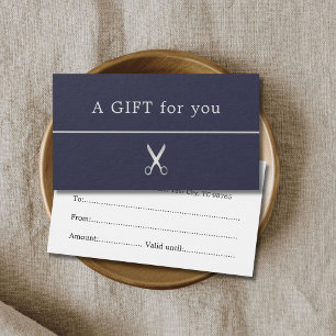 Minimalistisch blauw Faux Silver Line Scissor Gift Visitekaartje
