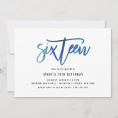 Minimalistisch blauw Folie 16e verjaardag uitnodig Kaart (Voorkant)