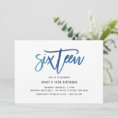 Minimalistisch blauw Folie 16e verjaardag uitnodig Kaart (Staand voorkant)