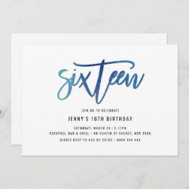 Minimalistisch blauw Folie 16e verjaardag uitnodig Kaart