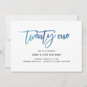 Minimalistisch blauw Folie 21e uitnodiging op zate (Voorkant)