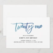 Minimalistisch blauw Folie 21e uitnodiging op zate (Voorkant / Achterkant)