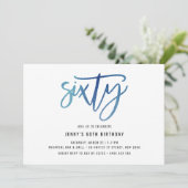 Minimalistisch blauw Folie 60e verjaardag uitnodig Kaart (Staand voorkant)