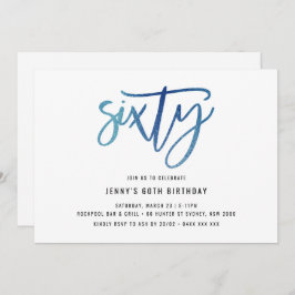 Minimalistisch blauw Folie 60e verjaardag uitnodig Kaart
