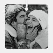 Minimalistisch blauw gehuwd met kerstfoto metalen ornament (Achterkant)