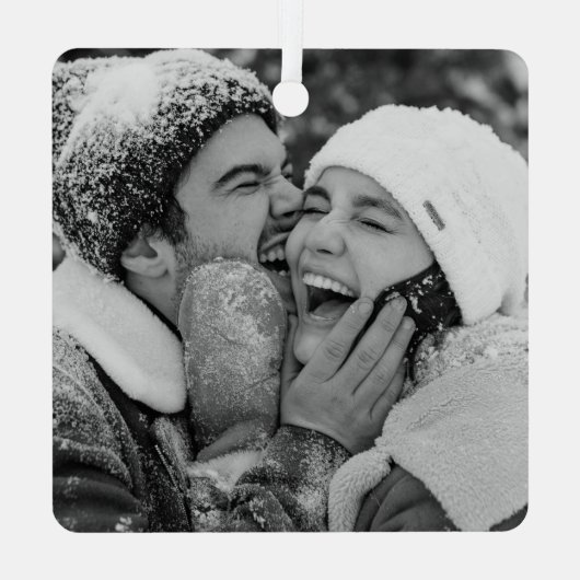 Minimalistisch blauw gehuwd met kerstfoto metalen ornament (Achterkant)