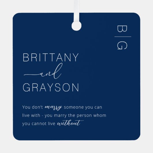 Minimalistisch blauw gehuwd met kerstfoto metalen ornament (Voorkant)