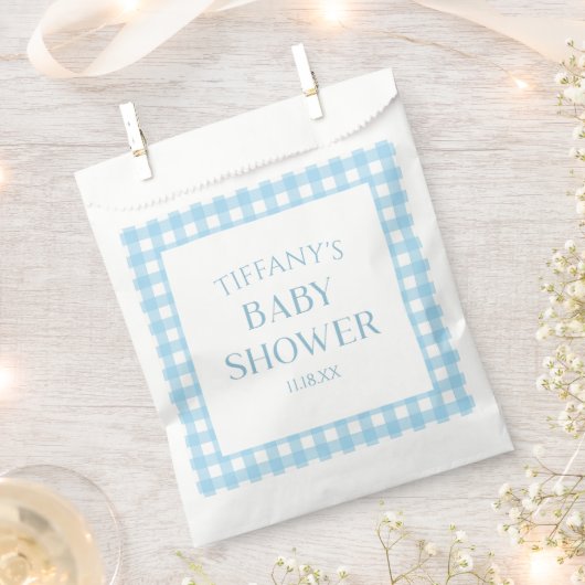 Minimalistisch blauw geruite Baby shower Bedankzakje (Geknipt)