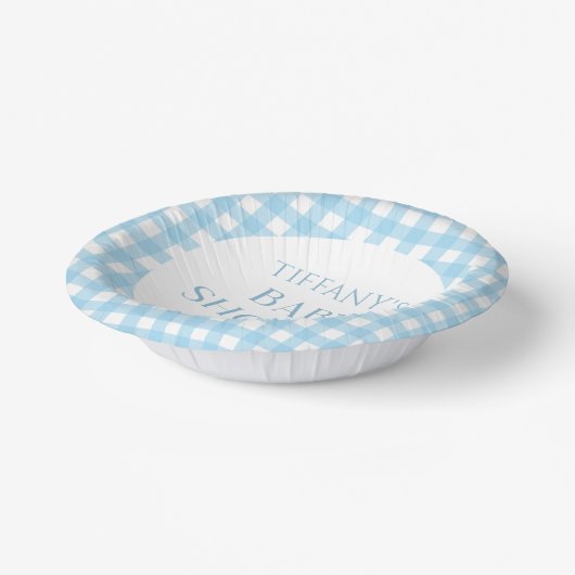 Minimalistisch blauw geruite Baby shower Papieren Kommen (Gebogen)