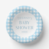 Minimalistisch blauw geruite Baby shower Papieren Kommen (Voorkant)