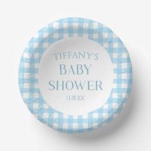 Minimalistisch blauw geruite Baby shower
