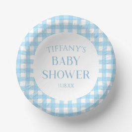 Minimalistisch blauw geruite Baby shower Papieren Kommen