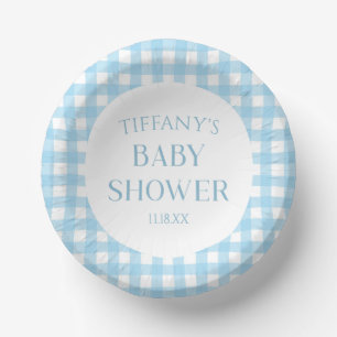 Minimalistisch blauw geruite Baby shower Papieren Kommen