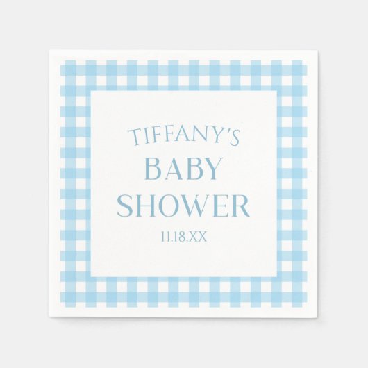 Minimalistisch blauw geruite Baby shower Servet (Voorkant)