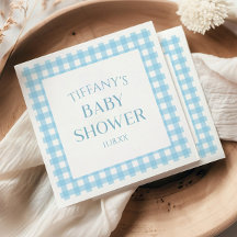 Minimalistisch blauw geruite Baby shower