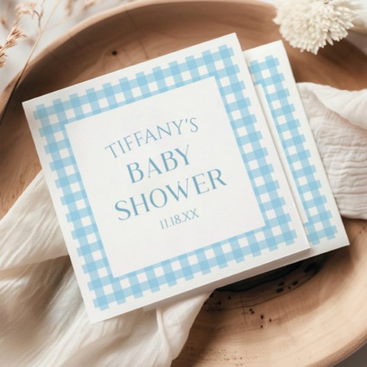 Minimalistisch blauw geruite Baby shower Servet