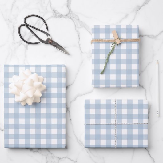 Minimalistisch blauw Gingham Pset Pattern Inpakpapier Vel (Voorkant)