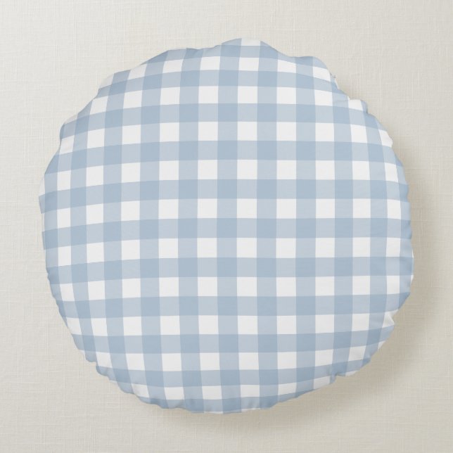 Minimalistisch blauw Gingham Pset Pattern Rond Kussen (Achterkant)