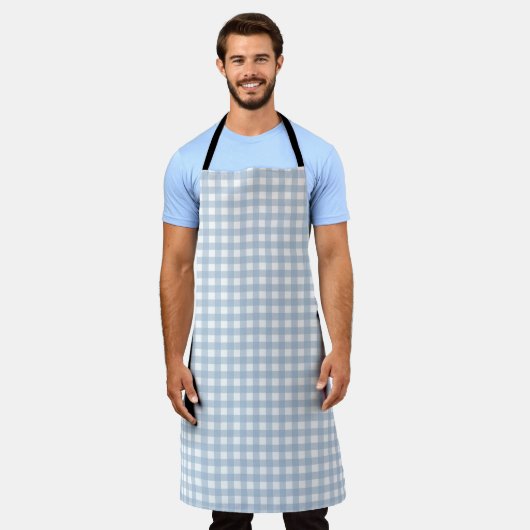 Minimalistisch blauw Gingham Pset Pattern Schort (Gedragen)